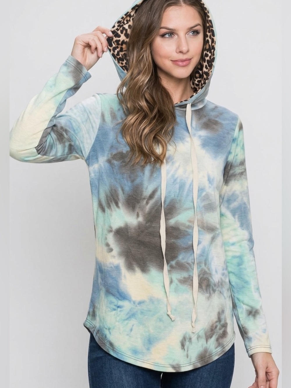"The Deidra" Green Tie Dye Leopard Print Hoodie